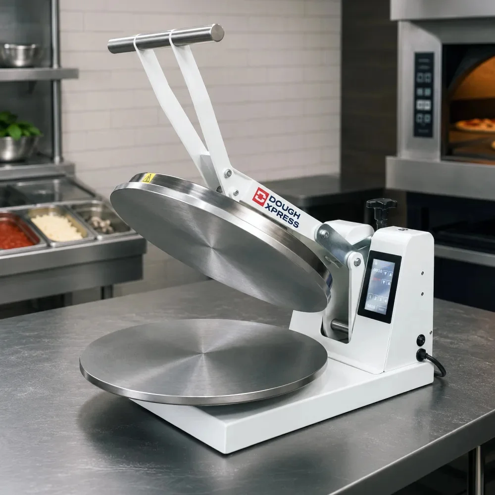 DoughXpress DM-18-120 Commercial Manual Pizza Dough Press with Heated Aluminum Top Platen, 120V