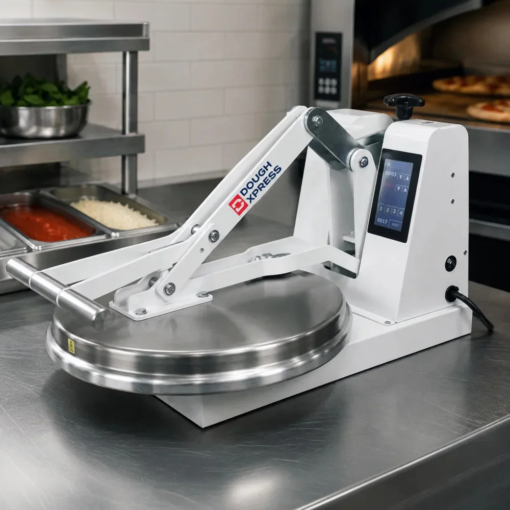 DoughXpress DM-18-120 Commercial Manual Pizza Dough Press with Heated Aluminum Top Platen, 120V - Image 4