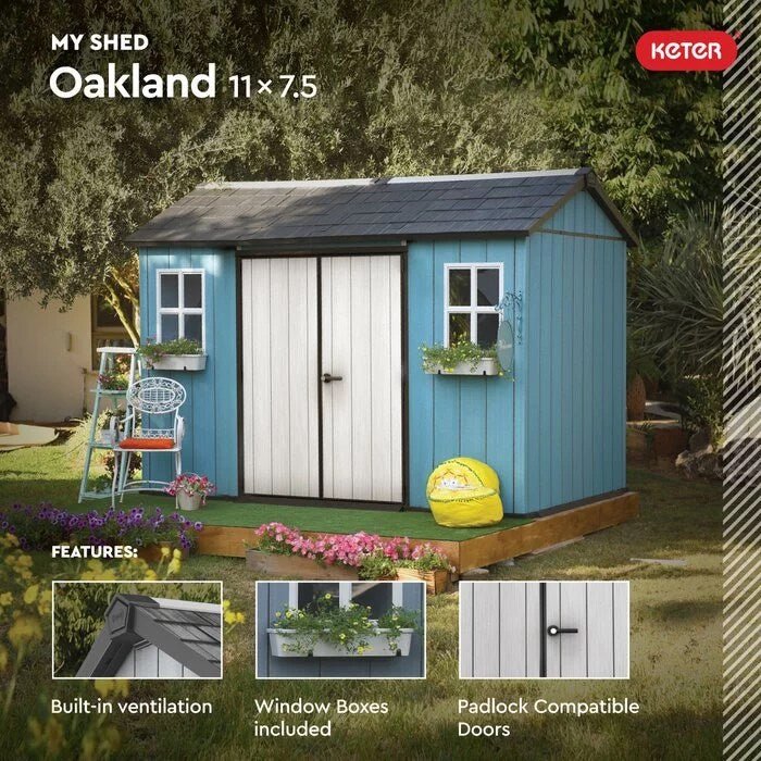 Oakland 11 ft. W x 7.5 ft. D Plastic Storage Shed - Image 12